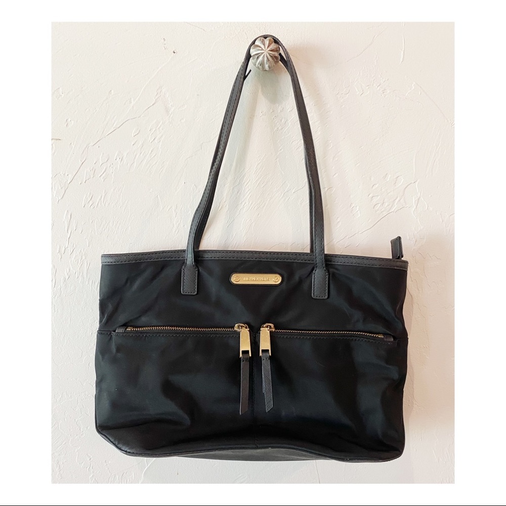 MICHAEL Michael Kors Medium Kempton Pocket Tote Black nylon leather bag purse